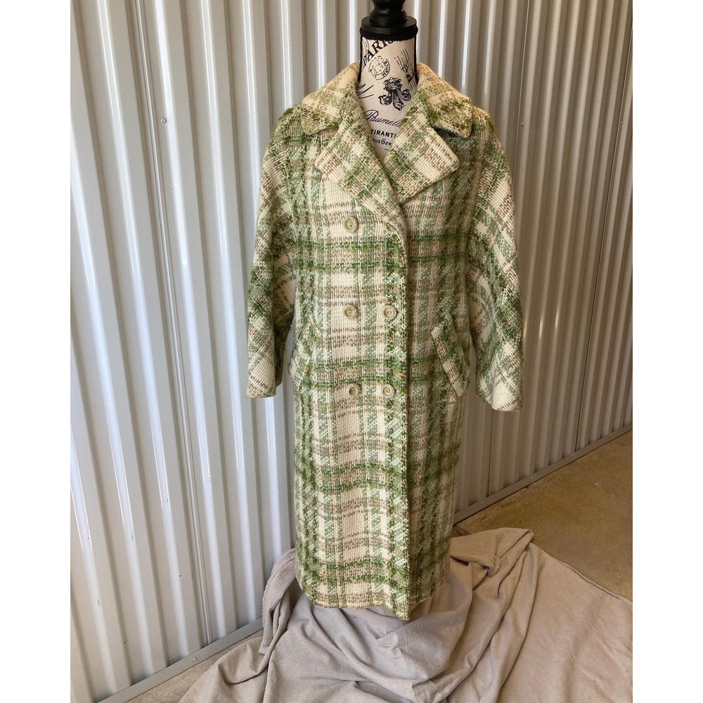 Winter Wool Coat Early 1960s Plaid Boucle